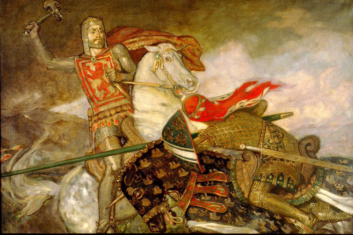 KingofScots1328's tweet photo. Easily the best painting of Robert the Bruce and Henry de Bohun on #BannockburnDay1

“I haf broken my guid ax” said Robert the Bruce afterwards!

More info on the painting: https://t.co/wmE13Ck670 https://t.co/1LOEu6Sgjl