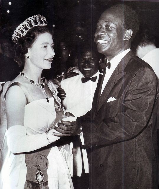 President Kwame Nkrumah of Ghana dancing with Queen Elizabeth II