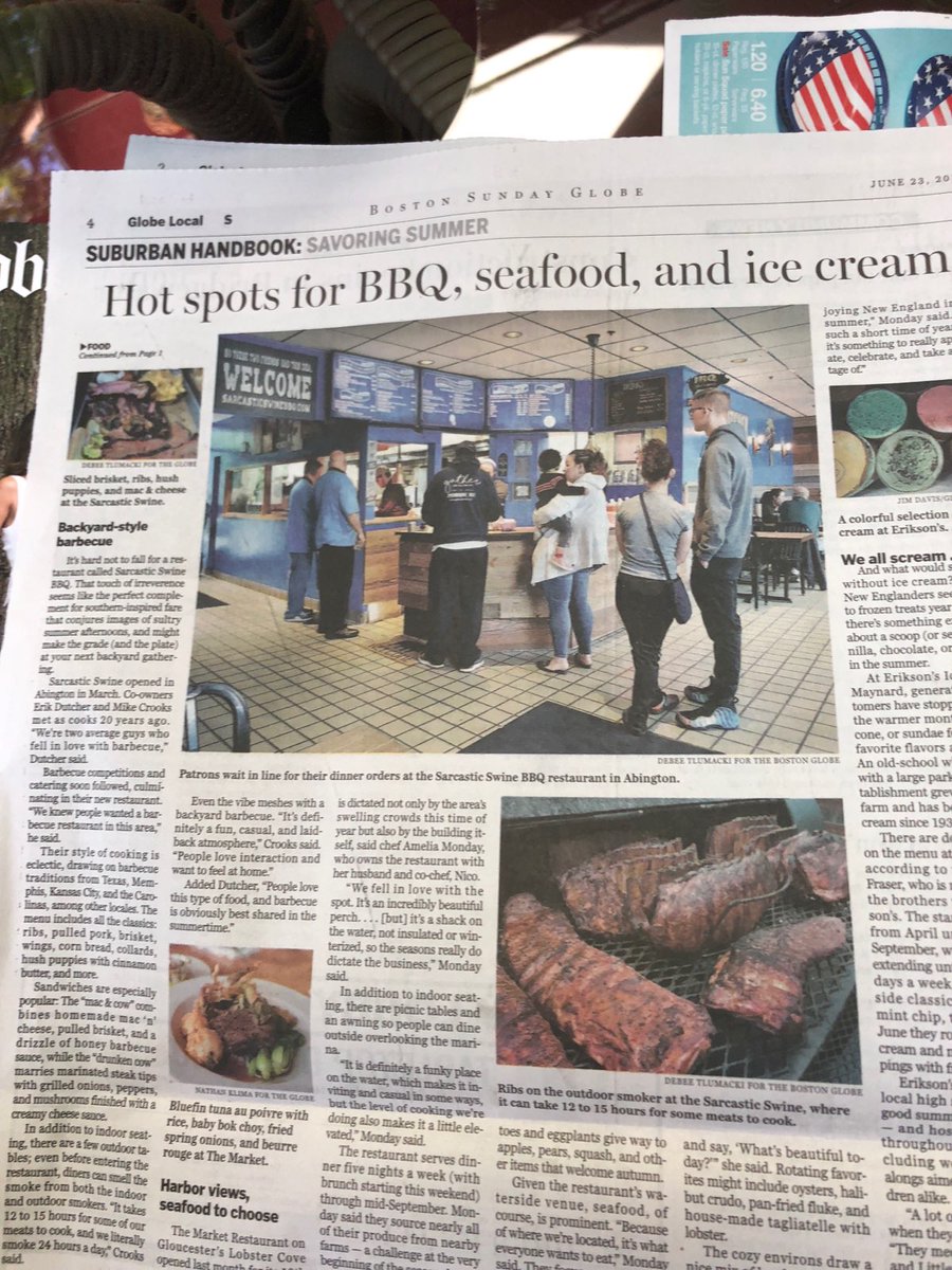 Sarcastic Swine BBQ made front page of the Summer section of the <a href="/BostonGlobe/">The Boston Globe</a>!!! So cool! Thank you to all of our followers for the continuous love and support! #sarcasticswinebbq #southshorebbq #macncow #swineguys #sundaypaper #BBQ #Cheflife #southernstyle #Boston #summer