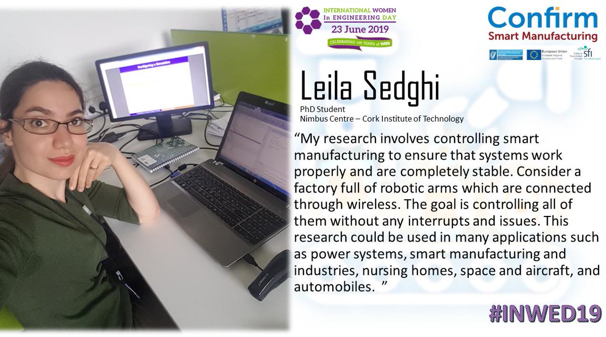 Confirm_Centre's tweet photo. Lelia Sedghi is a PhD student in @NimbusCentre @CIT_ie and @Confirm_Centre Her #research focuses on #optimization of #systems in #smartmanufacturing and can be applied across multiple sectors! @scienceirel @WES1919 #INWED19 https://t.co/Wa6NrCXK98