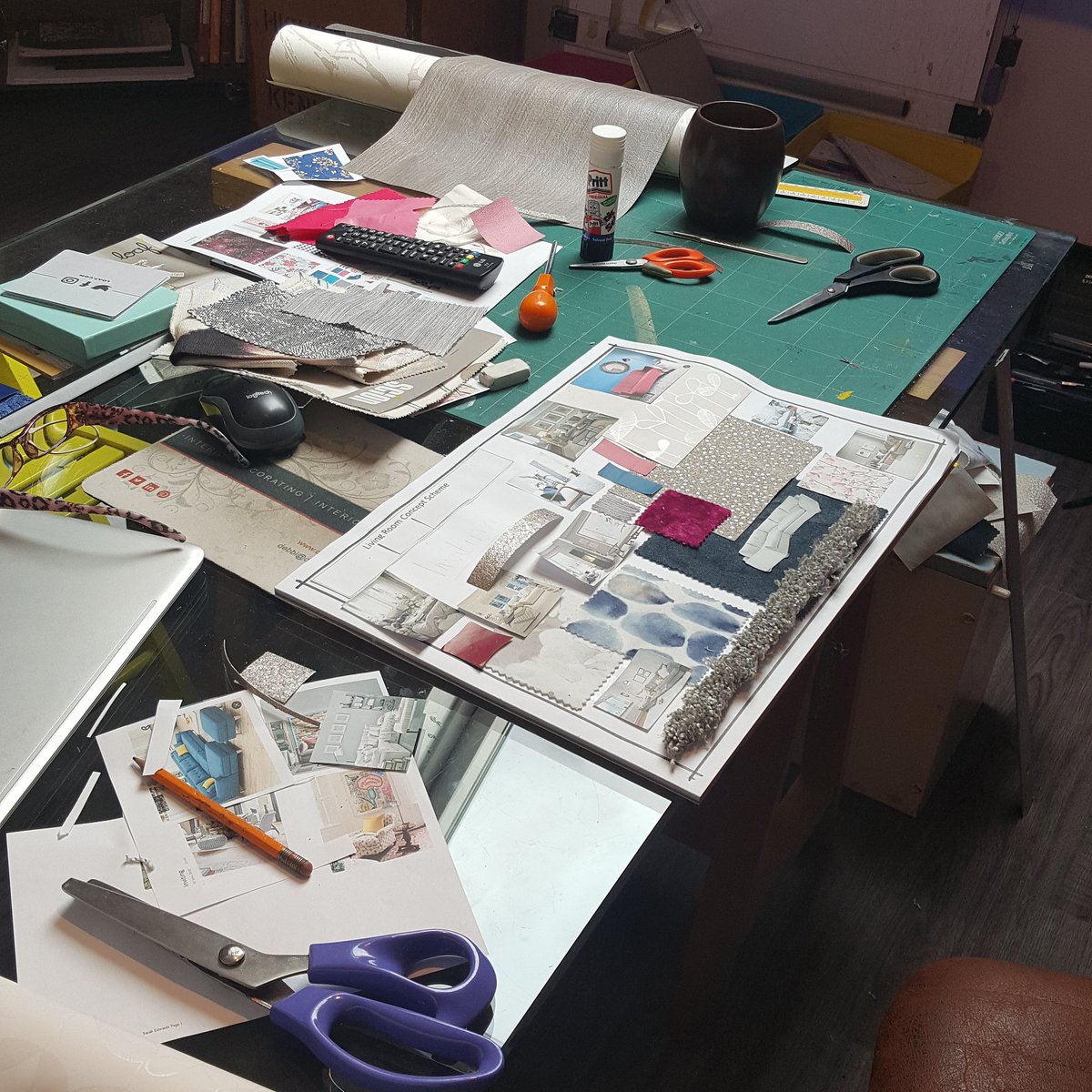 No rest for the wicked. Hard at work this #Sunday morning putting finishing touches to a new #residential design concept #InteriorDesign #interiors #residentialdesign #Lancashire #homestyling #moodboards #designstudio #livingroom #livingroomdecor #designinthenorth #northerndesign