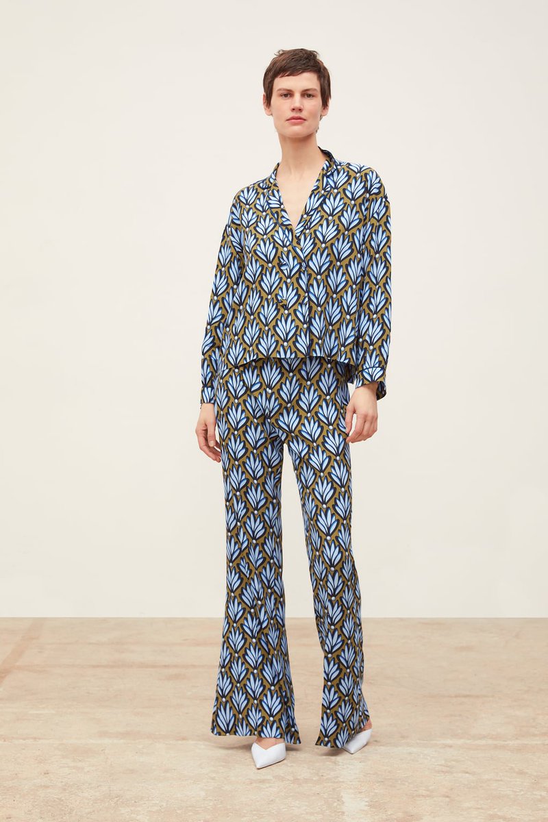 zara printed flowing trousers