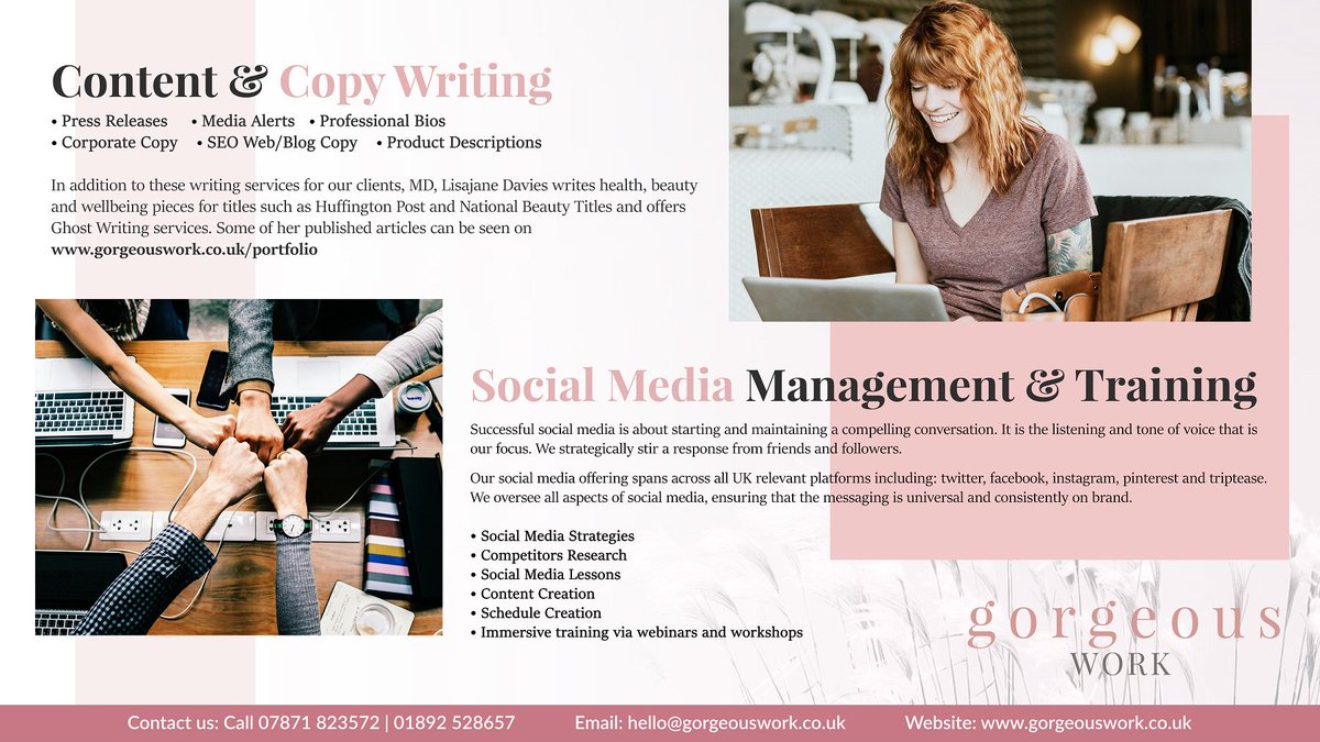 GorgeousWork's tweet photo. Marketing &amp; Content support from £99
Yes that's right, your can get any of the following bespoke marketing options, in 5 working days, from Gorgeous Work from just £99.
https://t.co/MTLhAym3ov https://t.co/JTj8mNjlce