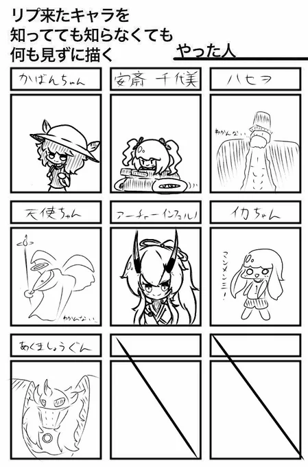 描けた!かなりうろ覚えです～
知らないキャラは名前からそれっぽい感じのを... 