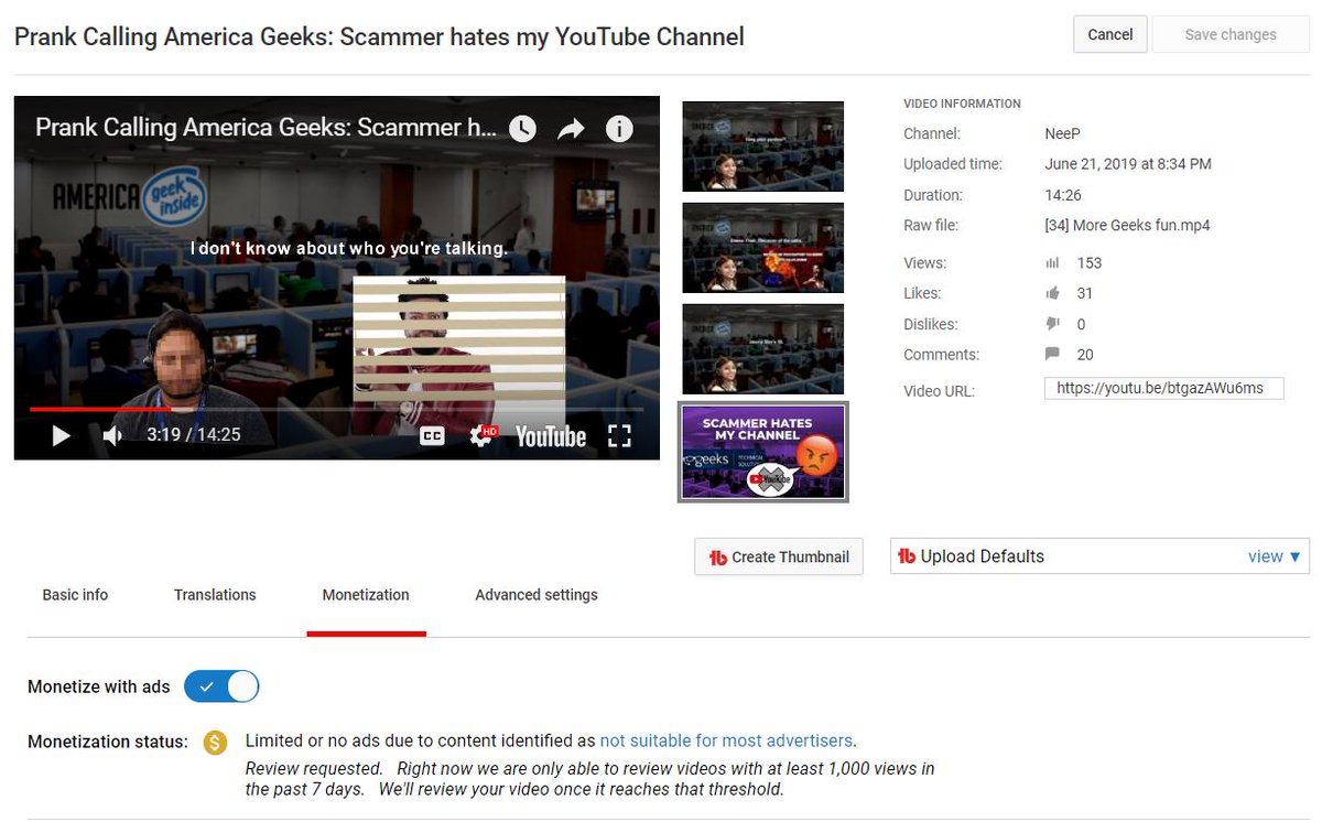 Screenshot of my youtube channel page