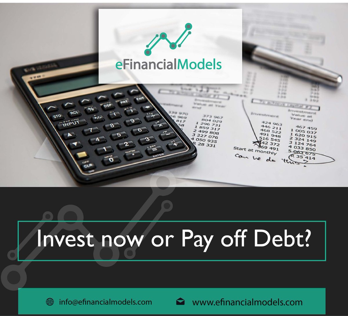 eFinancialModel's tweet image. Want to invest in something but still have some debt with remaining balances? Then try this Excel Calculator to help you decide whether to Invest or Pay off Debt now. buff.ly/2MxZuWJ
#Excel #Excelcalculator #financialmodel #template #like #share #follow #eFinancialModels