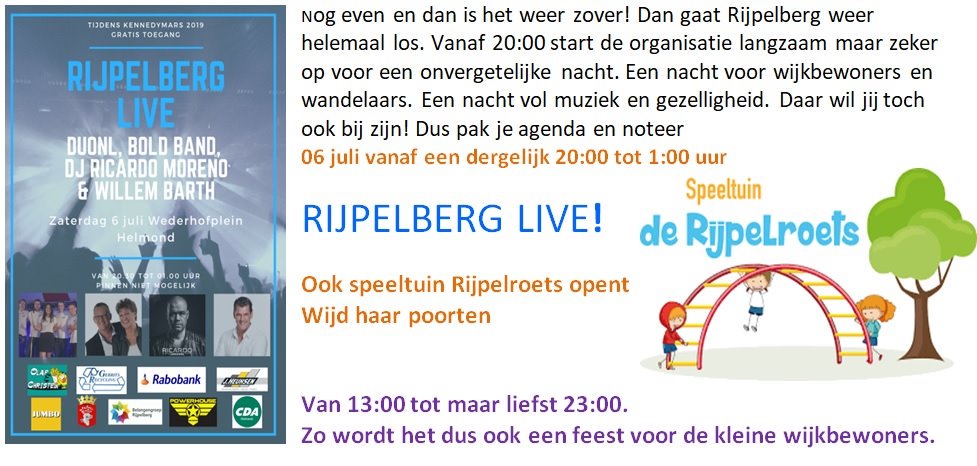 Nog even en het is weer zover. Dan trekt de karavaan van de Kennedymars door de stad  en viert de wijk Rijpelberg weer haar feestje Rijpelberg LIVE!