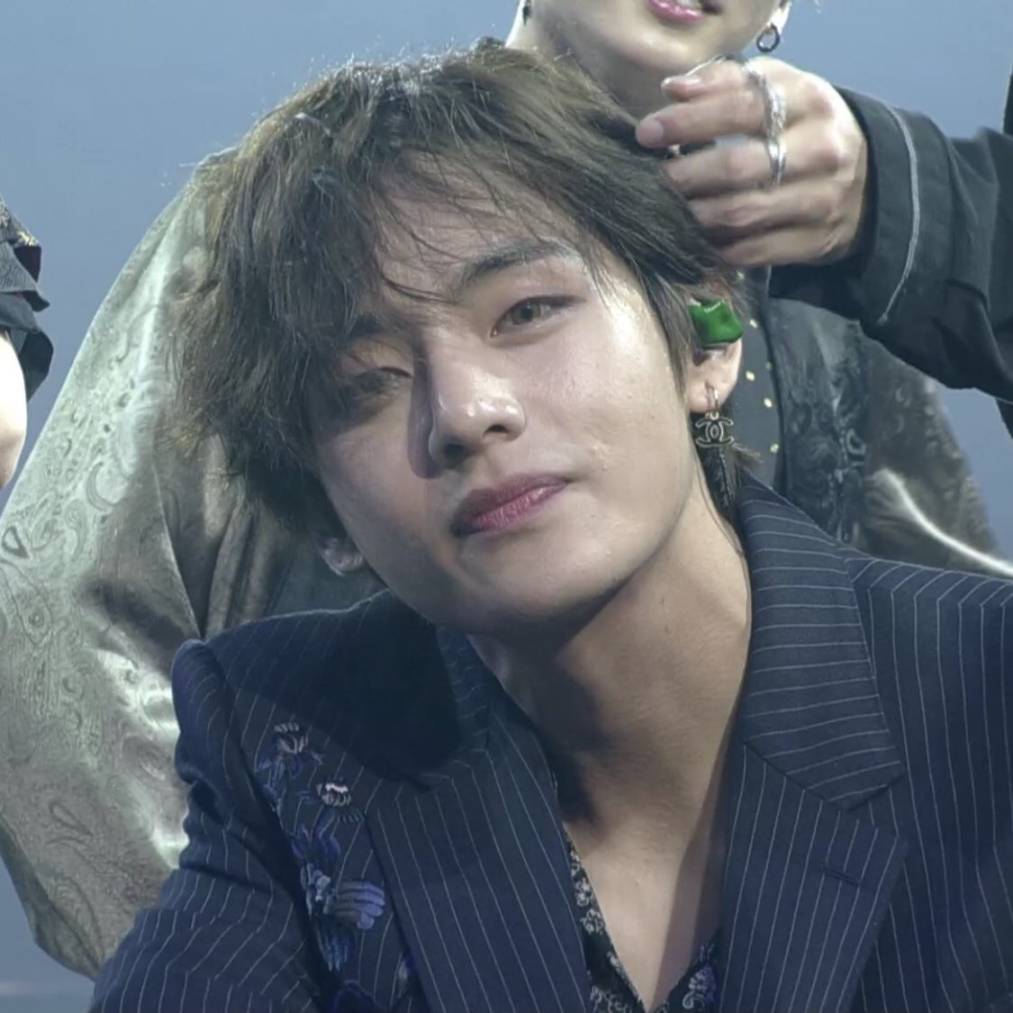 Taekook On Twitter Taehyung With Curly Hair Tucked Behind His