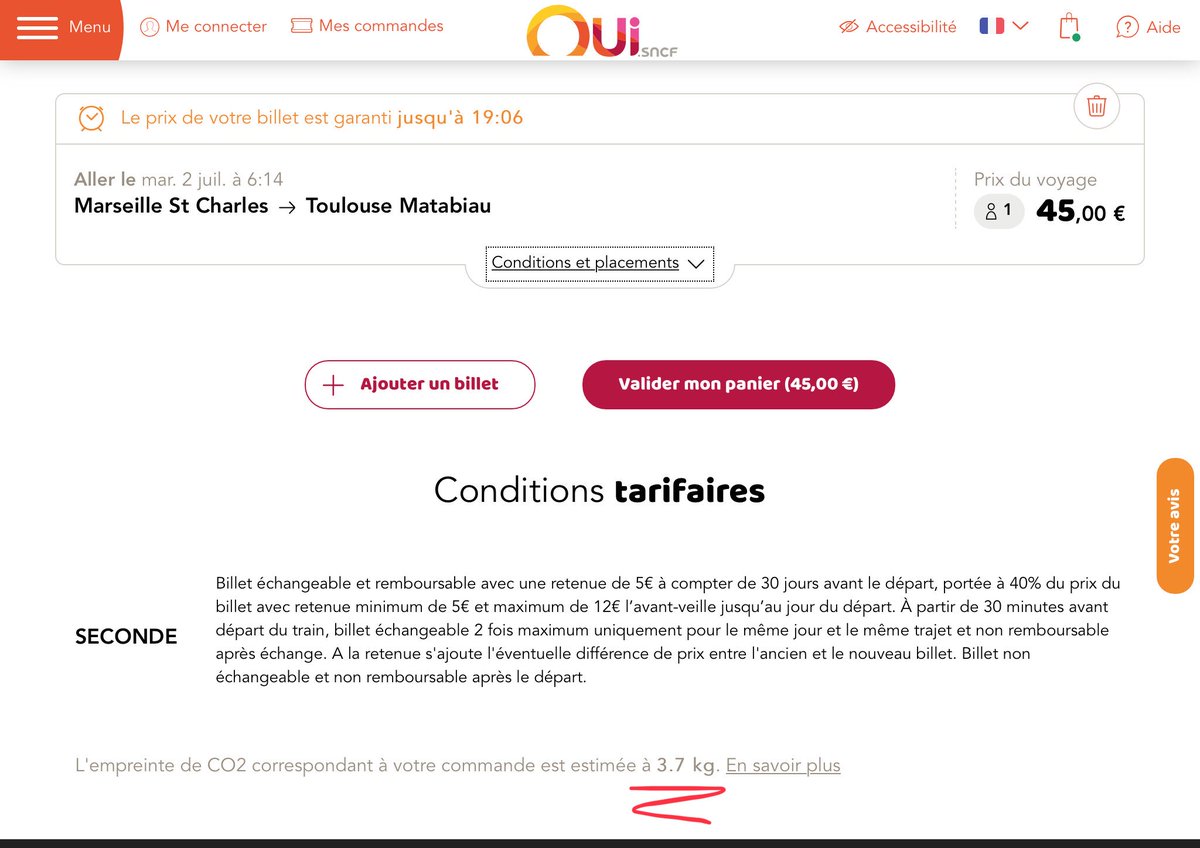 En train Intercités,  @ouisncf indique 3,7 kgCO2eq par passager.Donc par rapport au trajet TGV précédent, c’est un peu plus d’émissions pour une distance plus courte.