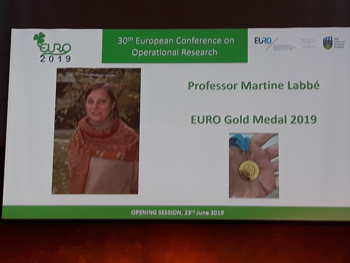 And the distinguished EURO Gold Metal 2019 goes to Prof. Martine Labbe, also well deserved.  #eurok2019 #euro2019dublin #orms