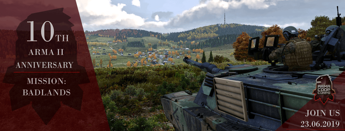 ArmaCoopCorps's tweet photo. Do you know what anniversary it is? ARMA 2 released X years ago!
Today we, ArmaCoopCorps, celebrate this event with a special Joint Operation for ARMA 3, uniting multiple communities under a common banner. The goal? Liberating Chernarus during "Red Harvest"!
@Arma3official https://t.co/fEK8NHTtyp