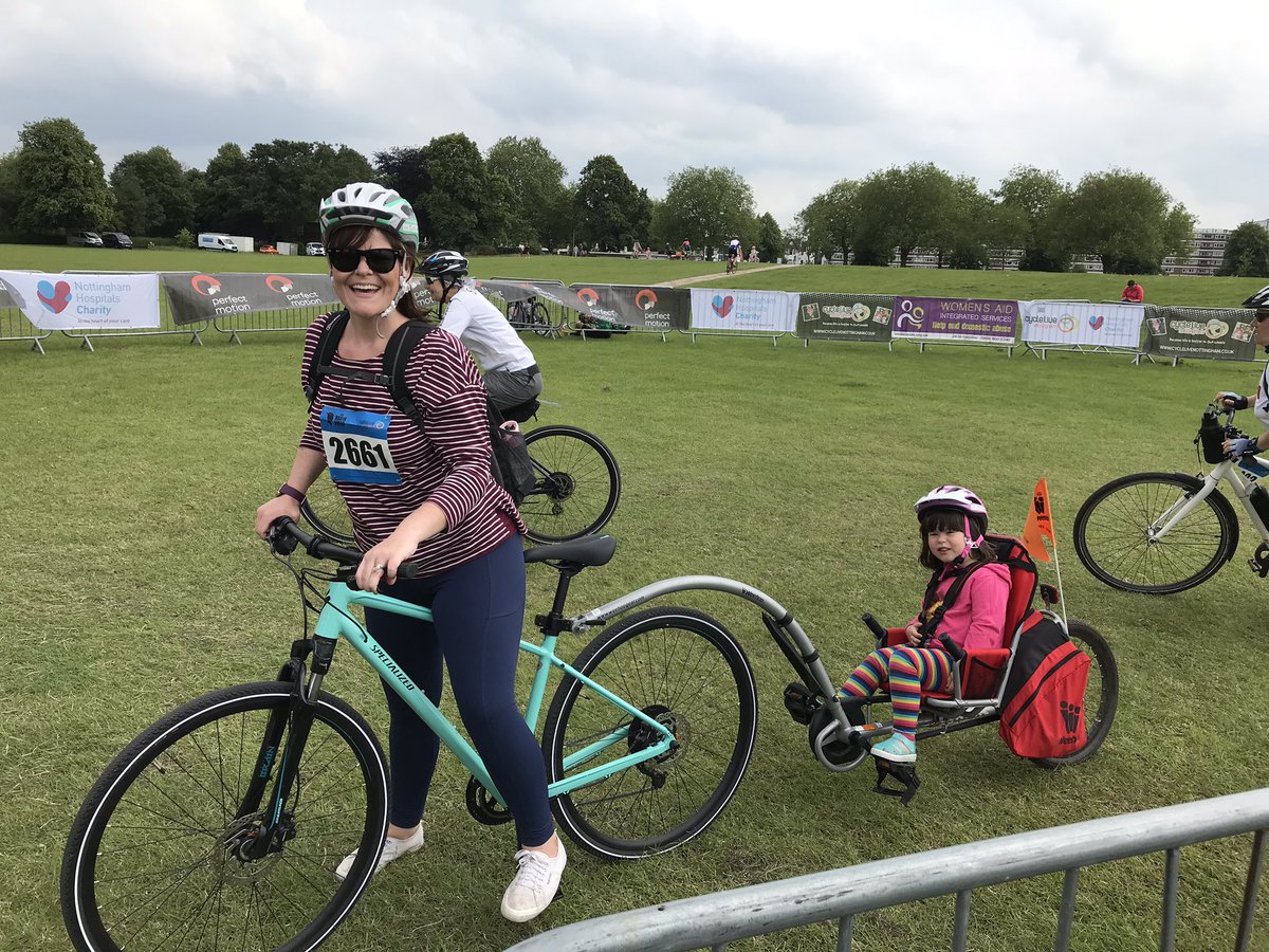 NUHCharity's tweet photo. HUGE congratulations to mum Sophia who cycled with daughter Winnie ON A TRAILER 🚴‍♂️🌟🚴‍♂️🌟🚴‍♂️🌟 at #CycleLive today to raise funds for @nottmchildrens https://t.co/9yaLjSekNE