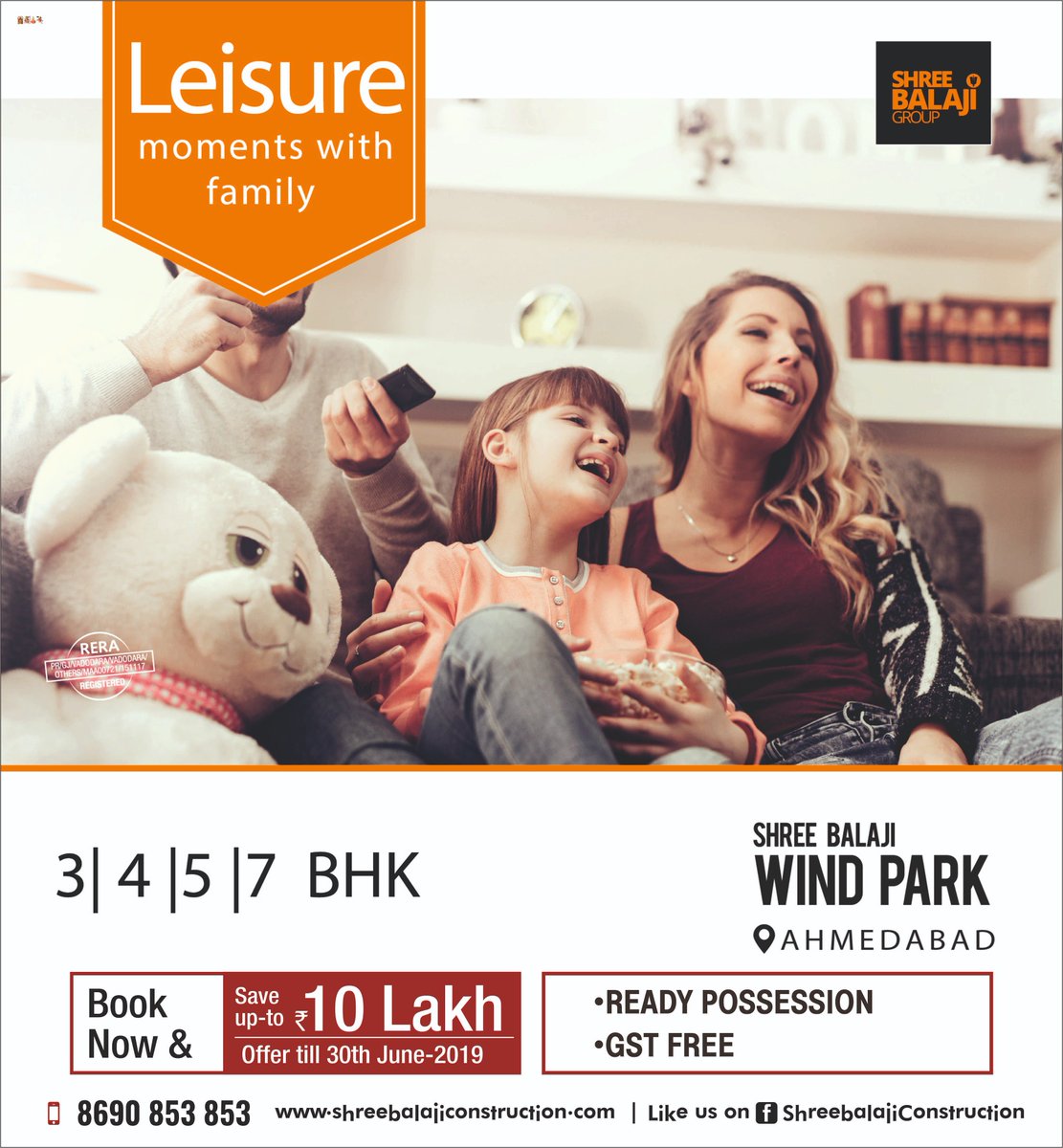 sbwindpark's tweet photo. Leisure moment with family!
4/5/7 BHK at Shree Balaji Windpark, Vaishnodevi Circle, Ahmedabad with more than 42 amenities. 
For Booking Call: 8690 853 853
Visit: https: https://t.co/ip3nVZBjKy
#WindPark #ShreeBalajiGroup #Luxury #LifestyleAppartments https://t.co/uMLE5kxqSo