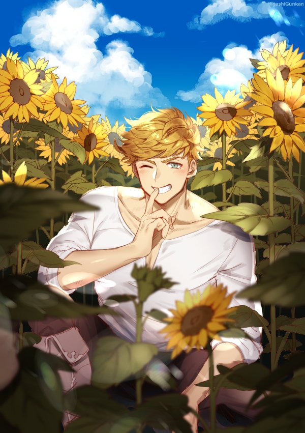 vane (granblue fantasy) 1boy flower blonde hair male focus shirt solo white shirt  illustration images