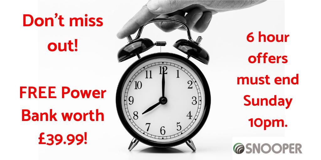gb.snooper.eu/offers.html 
6 hour offer Starts 4pm today!  Free Power Bank worth £39.99 when you spend over £100!