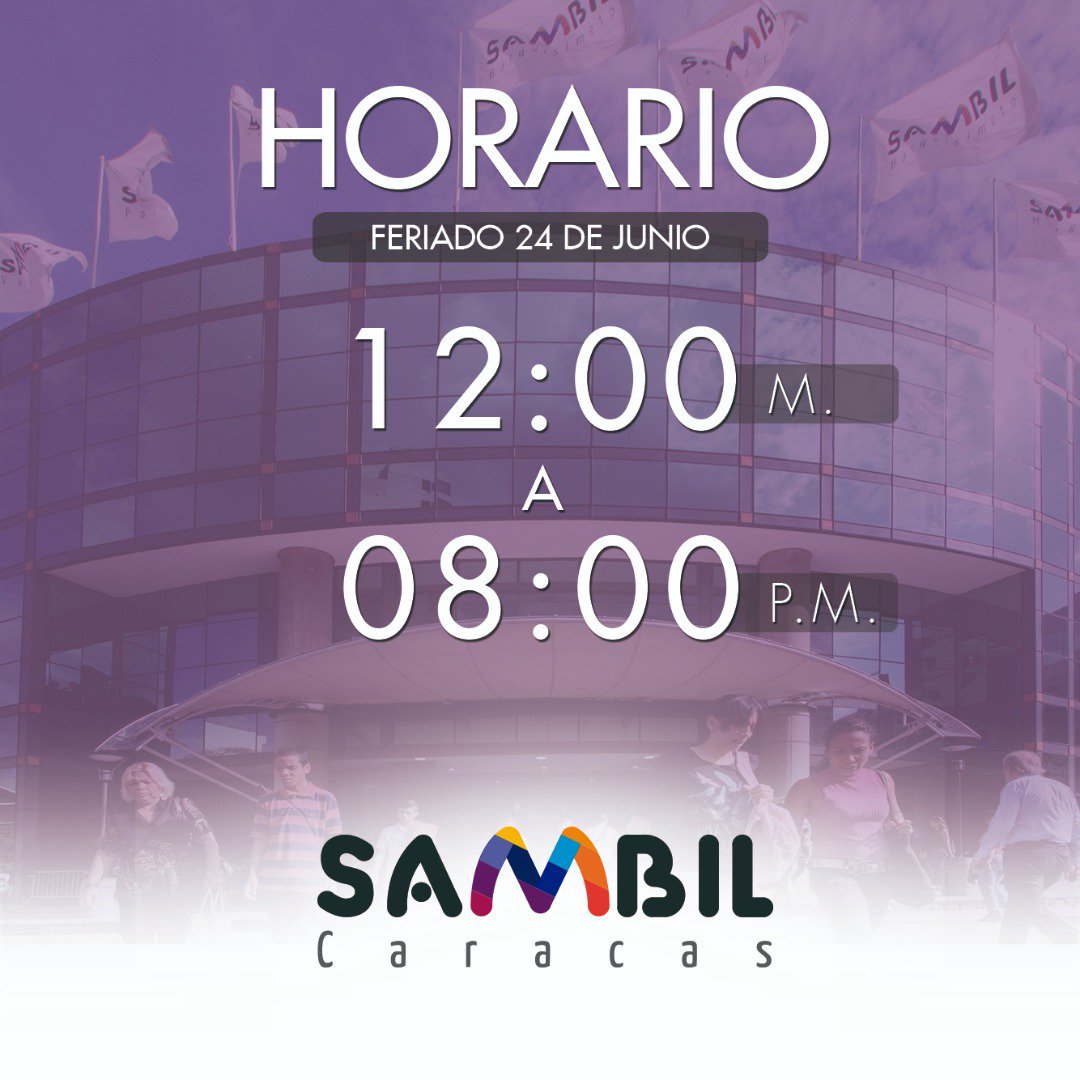 tusambilccs's tweet image. #SambilInforma nuestro horario para el día de mañana lunes 24 de junio será de 12:00m a 8:00pm