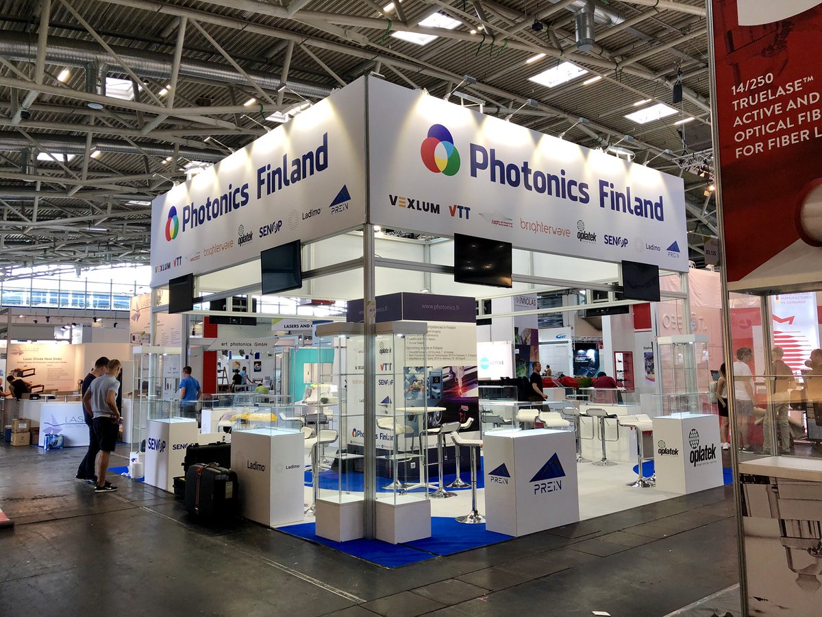 PhotonicsFin's tweet photo. Photonics Finland Pavilion is ready for action! See you in @LASER_Munich Hall B3 - Booth #127 with #Ampliconyx @Oplatek_Oy @VexlumLtd @VTTFinland @brighterwave @SenopOy #Ladimo and @flagshipprein #photonics #fotoniikka @Photonics21 https://t.co/KBZZaNsj0i