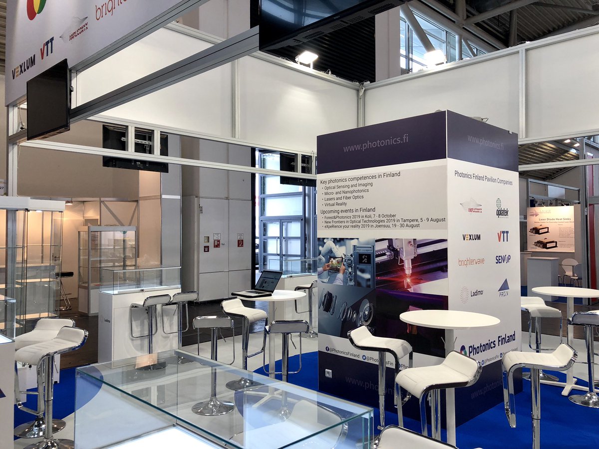 PhotonicsFin's tweet photo. Photonics Finland Pavilion is ready for action! See you in @LASER_Munich Hall B3 - Booth #127 with #Ampliconyx @Oplatek_Oy @VexlumLtd @VTTFinland @brighterwave @SenopOy #Ladimo and @flagshipprein #photonics #fotoniikka @Photonics21 https://t.co/KBZZaNsj0i