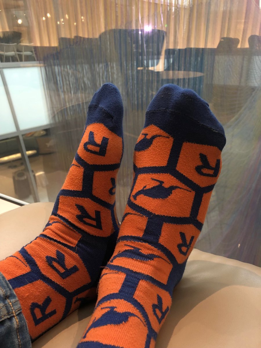 mritchieau's tweet photo. On route to #bioc2019 wearing my comfy #user2018 socks. Although my head isn’t quite there yet (jetlag!) my feet are fully prepared :) Presenting 2 workshops on #RNAseq analysis this Wed for those interested https://t.co/htVrPanrqz