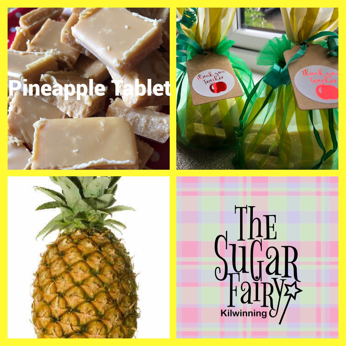 LowryAlice's tweet photo. Pineapple homemade Scottish tablet #chocolate 🧚‍♀️#treat #treatyoself #party #partyfavors #gourmetfood #gourmetconfectionery #scottish #scottishfood #tablet #traditionalfood #instagood #kilwinning #candy #scottishfood https://t.co/J6DSlkrH52