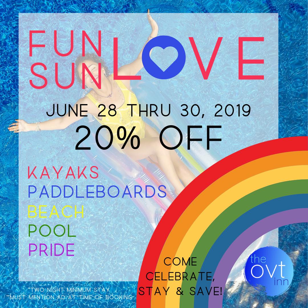 theovtinn's tweet photo. Nothing but Fun, Sun &amp; #LOVE! Come out and celebrate your #PRIDE at the @theovtinn. Get tan lines, rent #kayaks &amp; #paddleboards, and indulge at the #hamptonswineries. #lgbttravel #PrideWeekend https://t.co/WBjJdTlsLI
