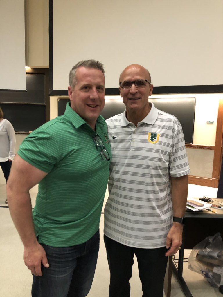 jaybudd's tweet image. Great talk by @coachallocco   Frank played for Ara &amp;amp; Digger, &amp;amp; was the QB in the “Rudy” game.  Unfortunately he got hurt and was replaced by some scrappy QB from Pennsylvania.  And his footwork is still elite @NotreDame  @PLC4Character #PLCConference