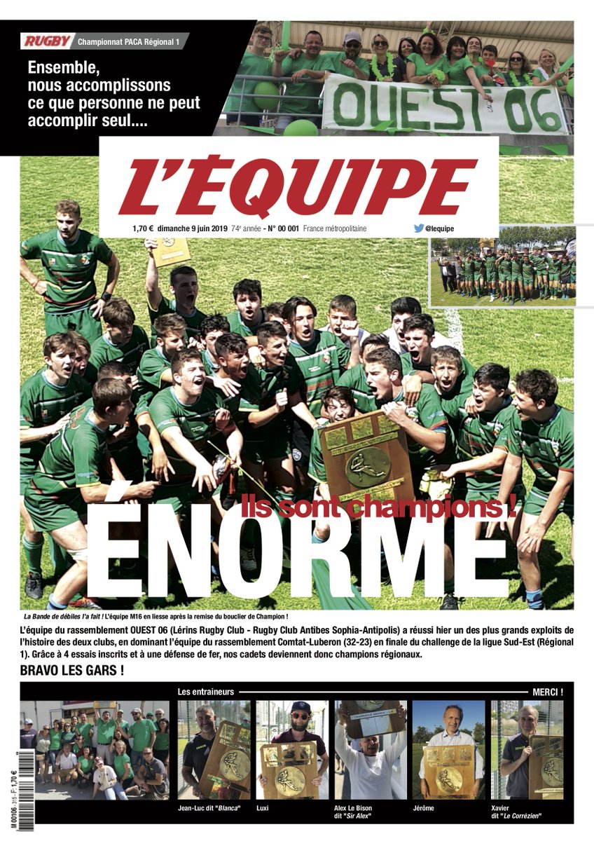 RugbyAntibes's tweet photo. Les Champions de l’#Ouest06 fêtés ce week-end: un grand merci et bravo aux joueurs et aux entraineurs de #LerinsRC et du #RCASA. https://t.co/IexodgLrZi