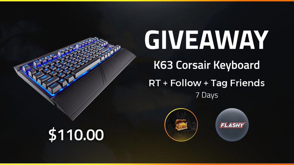FlashyRaffles's tweet photo. 🎁K63 Corsair Keyboard🎁

- Follow us &amp; @Treasure 
- Retweet 
- Tag 2 friends
- Use code “flashyraffles” on https://t.co/D1AUofopai https://t.co/tGafz12FDZ