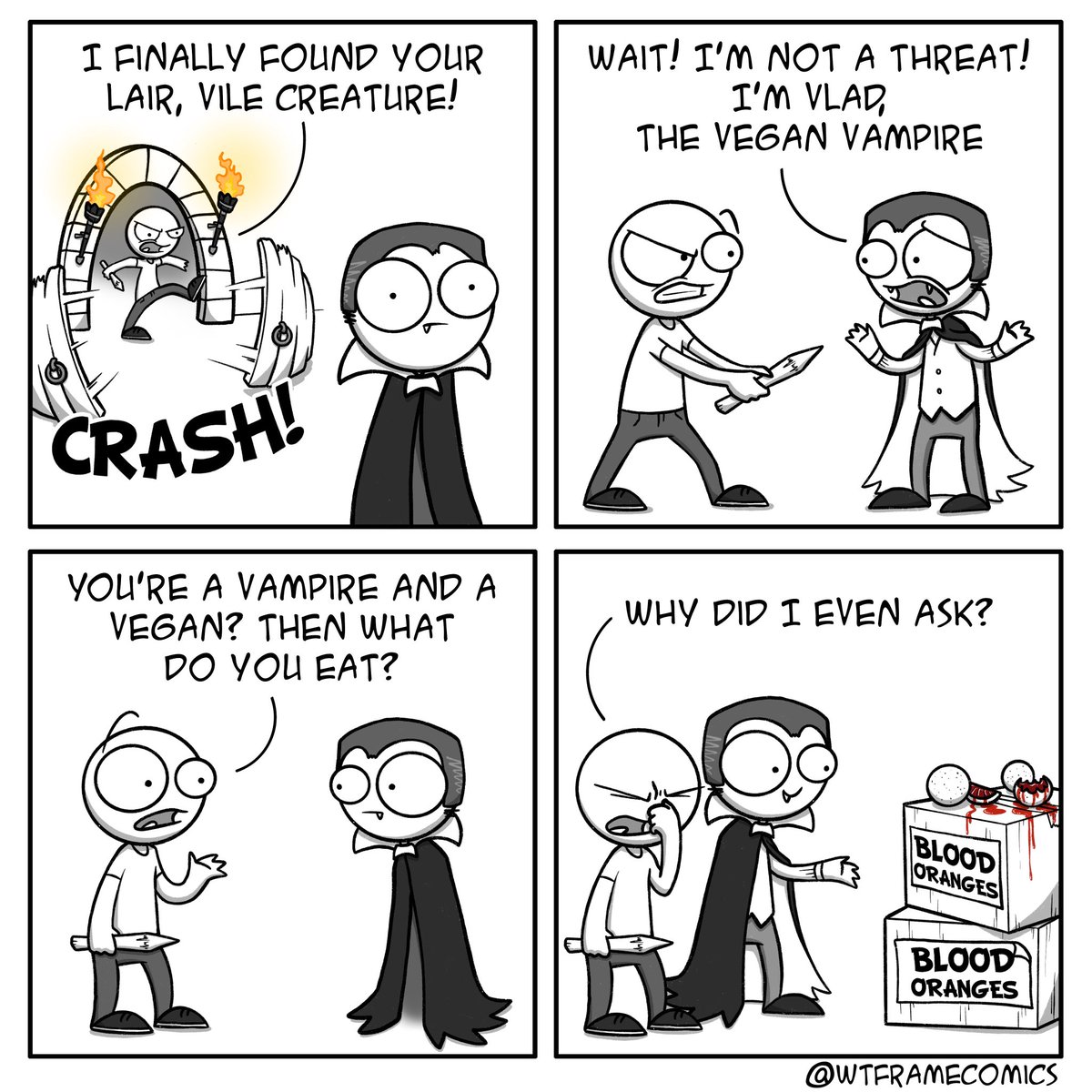 A new trend among vampires #dracula #vampire #vegan #veganism #puns #pun  #whatwedointheshadows #webcomic #webcomics #webcomicseries #comicpanel  #originalcomic #comic #comics #humor #funny #comicstrip #comicstrips #meme # memes #funnymemes #webtoon, image size:1200x1200
