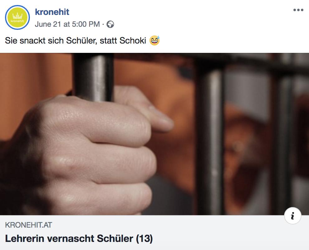 ClaudiaZettel's tweet photo. HAHA, sexueller Missbrauch an Minderjährigen, wirklich so lustig. Da müssen wir gleich mehrere Jokes daraus machen. Bei Kronehit scheinen auch alle Sicherungen durchgebrannt zu sein. https://t.co/Sbu18OWp3M