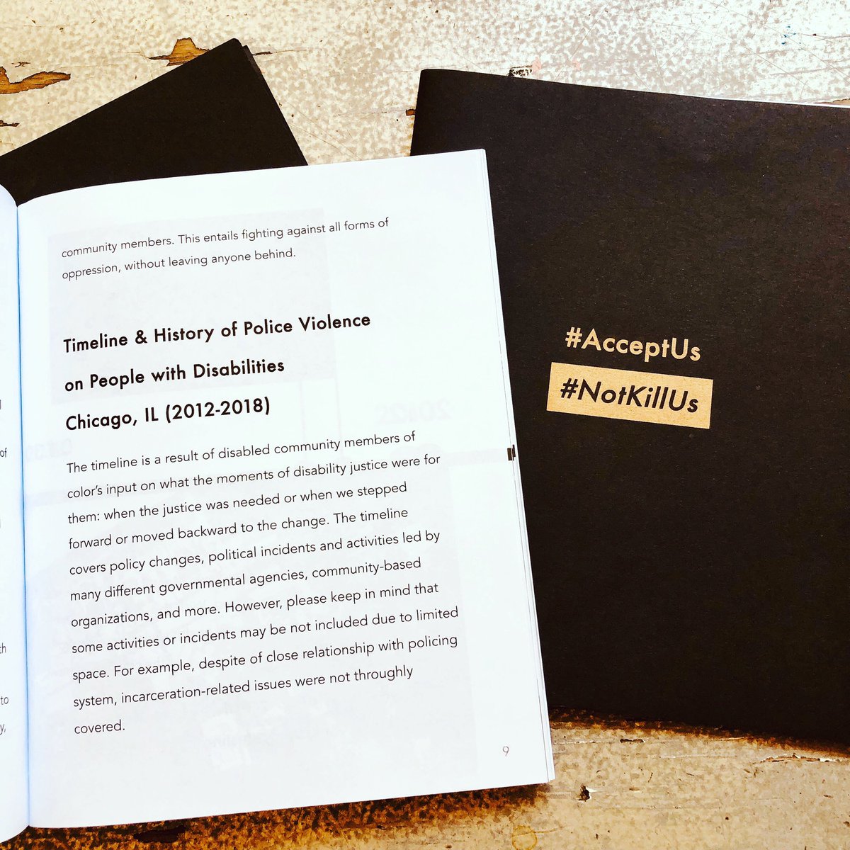 bluestockings's tweet photo. New #zine feature! #AcceptUs #NotKillUs traces history of police violence on people w/ disabilities+community resistance in Chicago between 2012-2018. Written by ACP organizer Euree Kim and Black Autist blogger, Timotheus Gordon Jr., it features timelines, resources, interviews! https://t.co/qlYwYj8kdJ