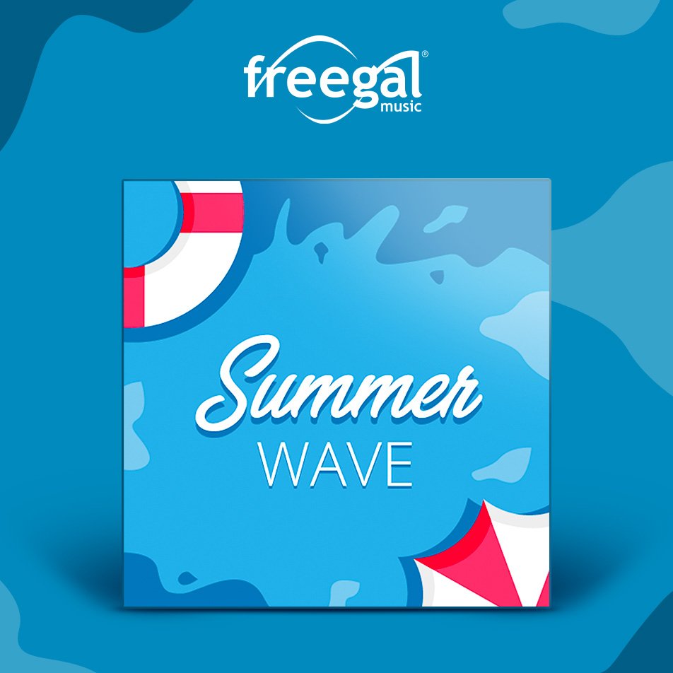 a illustrated graphic of ocean waves, a beach umbrella and a lifesaver