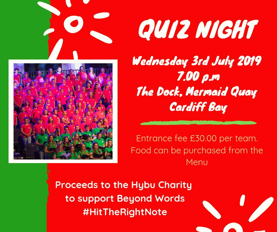 BeyondWordsUK's tweet image. Please join us at our Quiz night at The Dock, Mermaid Quay, Cardiff on Wednesday 3rd July 2019 7 pm. (Proceeds to the Hybu Charity to support Beyond Words #HitTheRightNote)