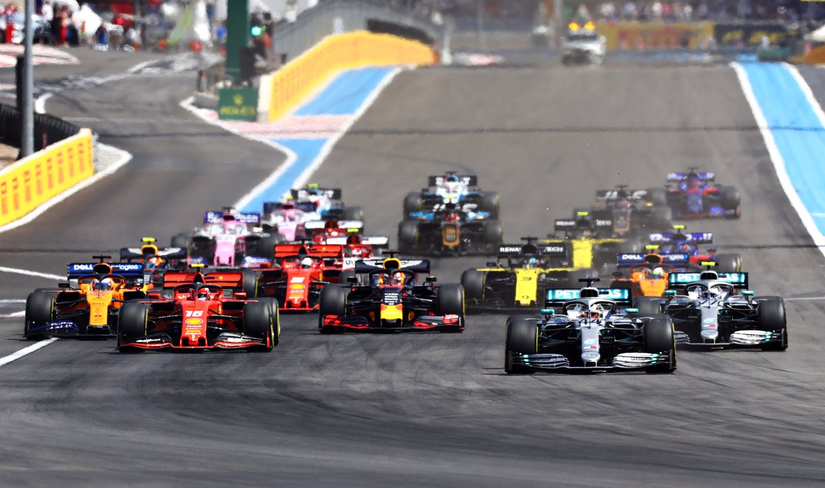 Channel 4 F1 Lights Out For The 19 French Grand Prix Both Mercedes Are Off The Line Well While Verstappen Pulls Level With Leclerc Running Through The Opening Corners But