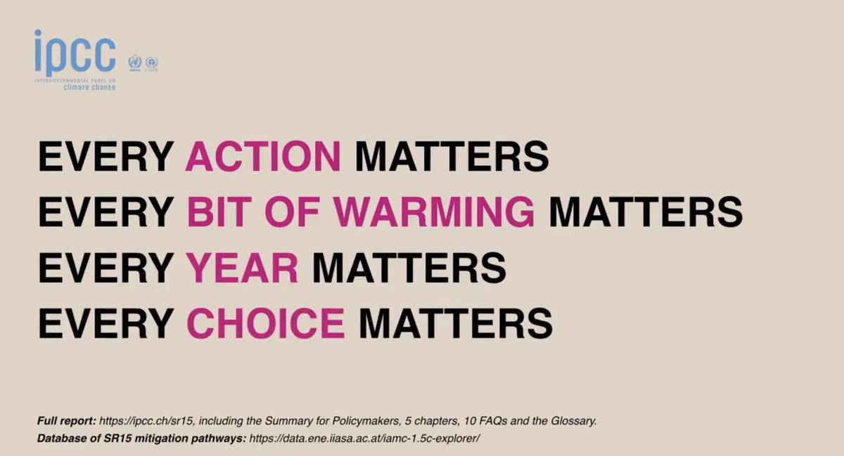 A key take-home message to me is the summary of the  @IPCC_CH outreach video ( …): "Every action matters, every bit of warming matters, every year matters and every choice matters…" (19/n)  @anna_pirani  @valmasdel  @ReisingerAndy