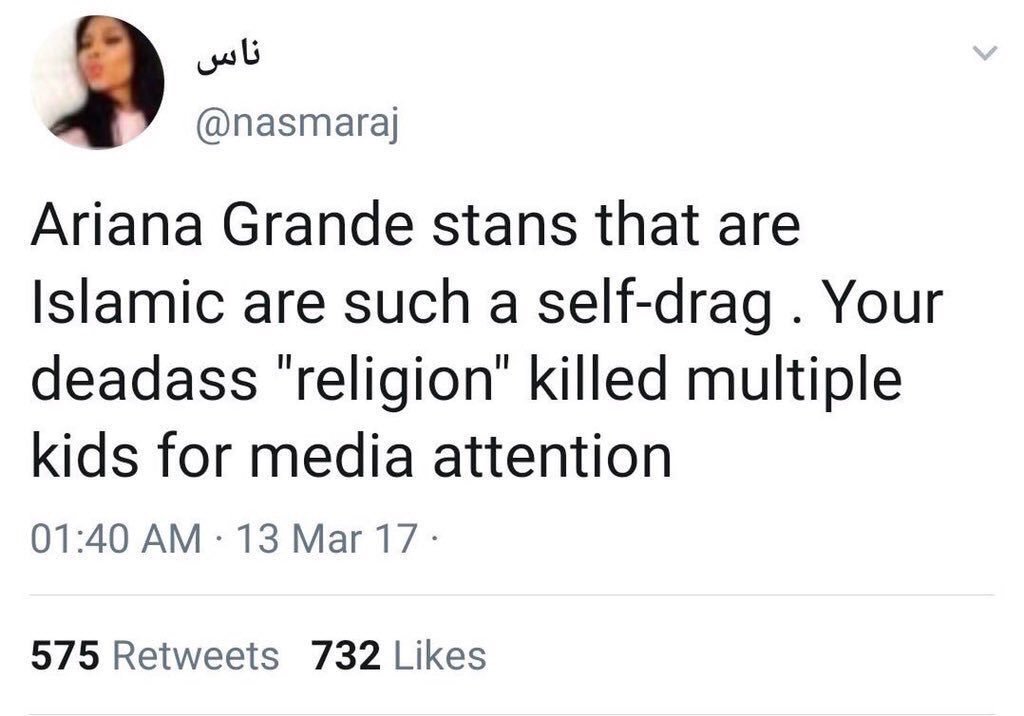 this tweet is dated March 13, 2017
the manchester arena bombing was May 22, 2017
i know a lot of stan twitter wants to "cancel" Lil Nas X because he's blocking a lot of people's faves (including mine!), but let's not ruin a kid's career over a fake tweet
#LilNasXIsOverParty https://t.co/k6nejdNEaJ