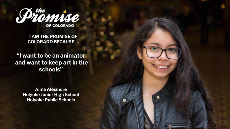 ColoEdNetwork's tweet photo. Today's Promise Student is Alma Alejandre from Holyoke Middle School in Holyoke Public Schools #PromiseCO #ColoEdNetwork #edcolo https://t.co/7aeHSKt0e6 https://t.co/yji2V1I6Ro