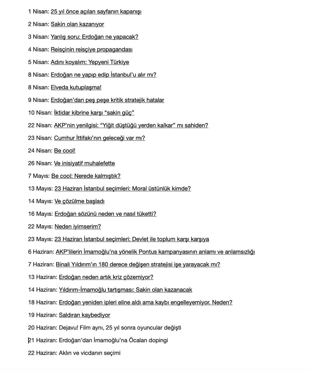 1 Nisan'dan 22 Haziran'a bazı yayınlarımın başlıkları