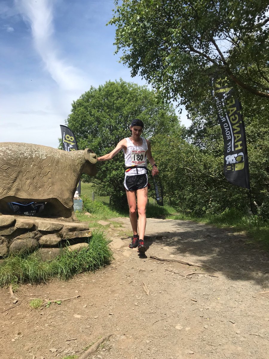 High Force Fell Race, Calum Hansen touching the sheep for a fine win @Fellrunninbrief @DurhamFellRun