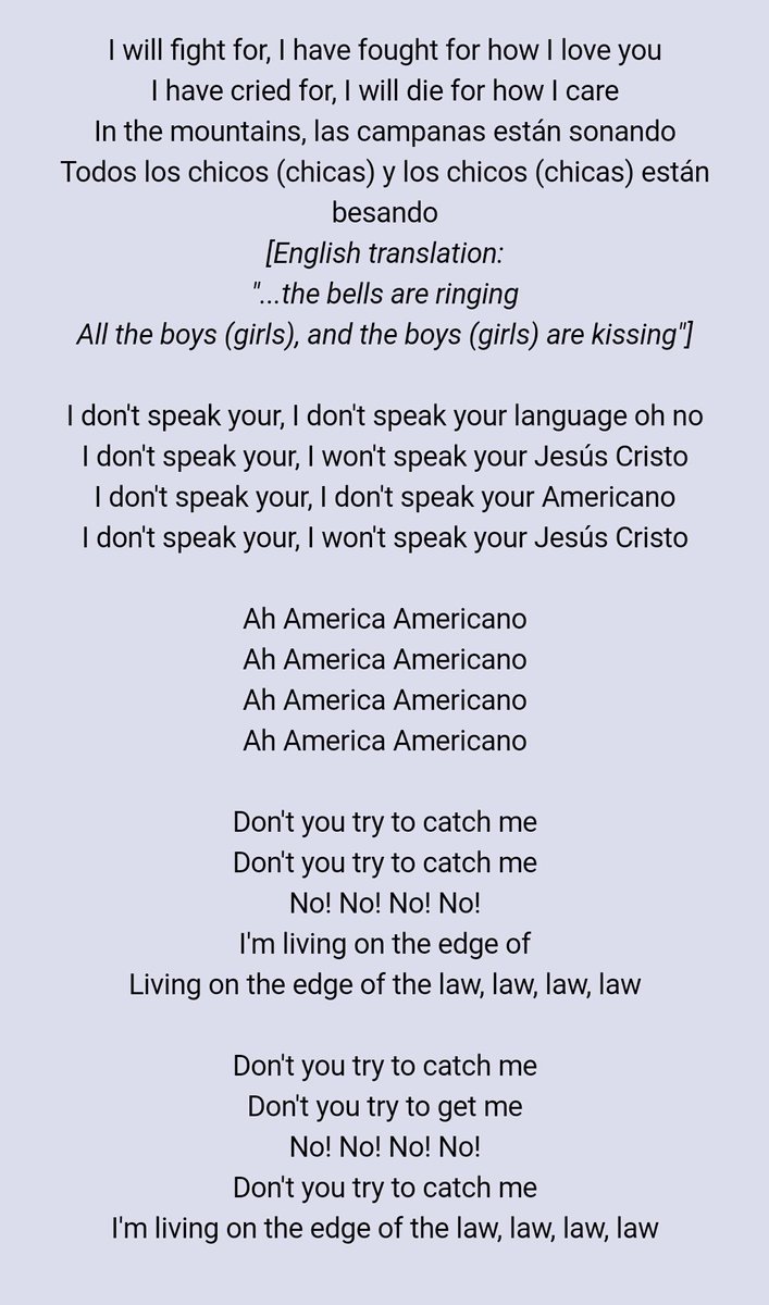 on her third album born this way (2011) she released a song called 'americano'.the song describes a love story between her and a girl from los angeles. she has explained that it is about prop 8 and the immigration laws in arizona which she didn't agree with.here are the lyrics