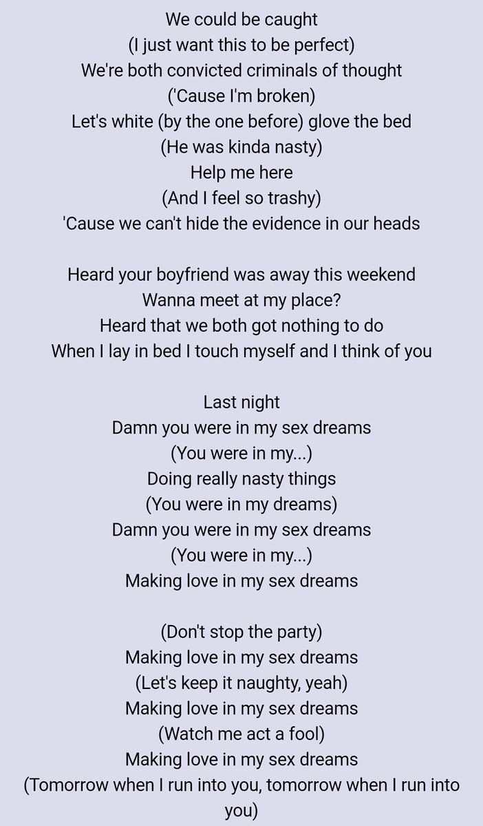 here are the lyrics to 'sexxx dreams' if you wanna get a better picture.