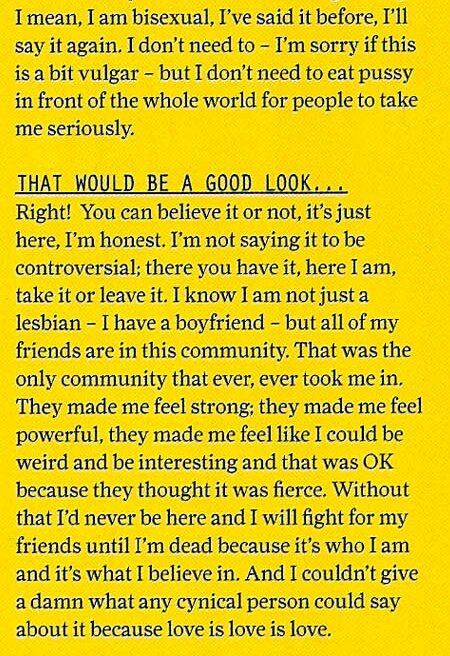 in december 2013, gay magazine 'attitude' published an interview where gaga explains that she does not need to prove her bisexuality to anyone.