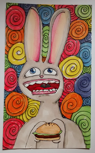 DrawnOddly's tweet photo. The Hangry Bunny. #drawings #doodles #bunny #burger #hangry https://t.co/zmHBvpe2vj