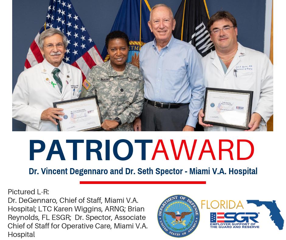 FL_ESGR's tweet image. #PatrioticEmployer Dr. Vincent Degennaro &amp;amp; Dr. Seth Spector received the @DeptofDefense Patriot Award for their exceptional support of the members of the #GuardReserves employed by the organization. Nominators: LTC Marco Ladinovellaneda @USArmyReserve &amp;amp; LTC Karen Wiggins, #ARNG