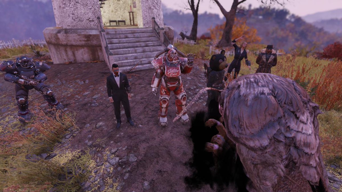 KingFanMan's tweet photo. My team from the Live Stream With The King meeting with the all wise MothMan for some wisdom and some extra XP...great night! #Fallout76 #76Rocks https://t.co/vBnYymKGAR