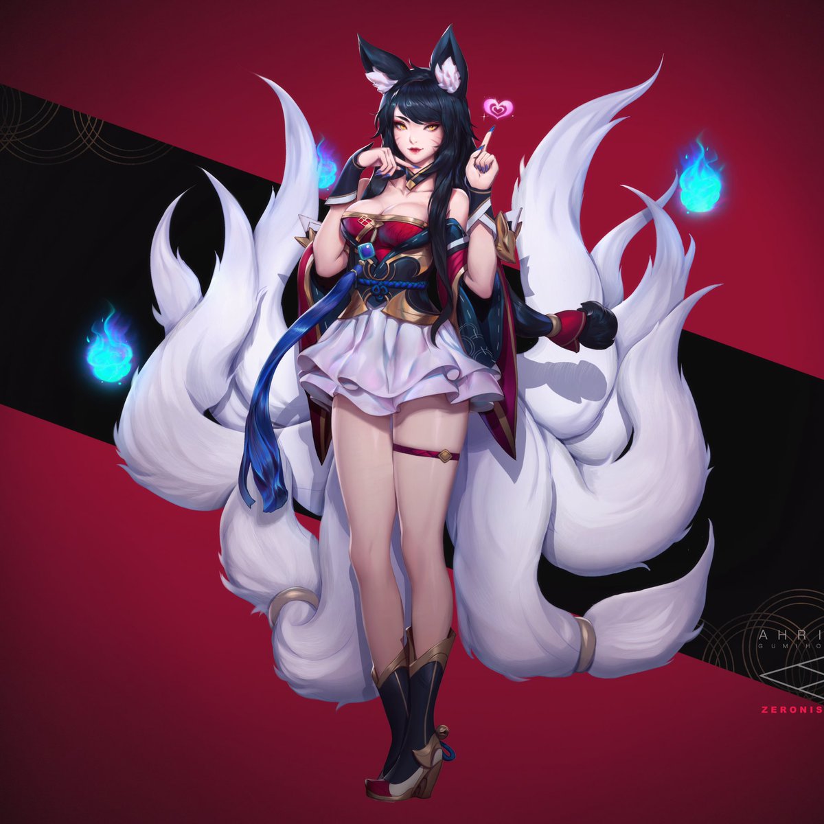Full body! Ahri fan art, redesigning what I did over 8 years ago! 😁, image size:1200x1200