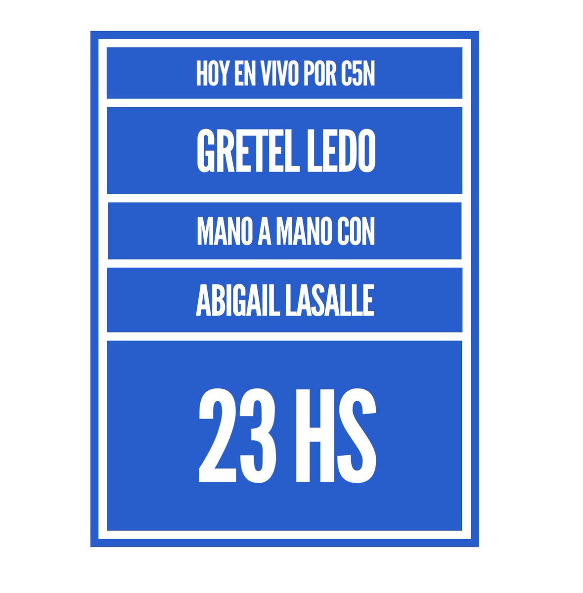 HOY en #EnVivo 23 hs por @C5N con @Abilassalle #Elecciones2018 Cierre de listas
#GretelLedo