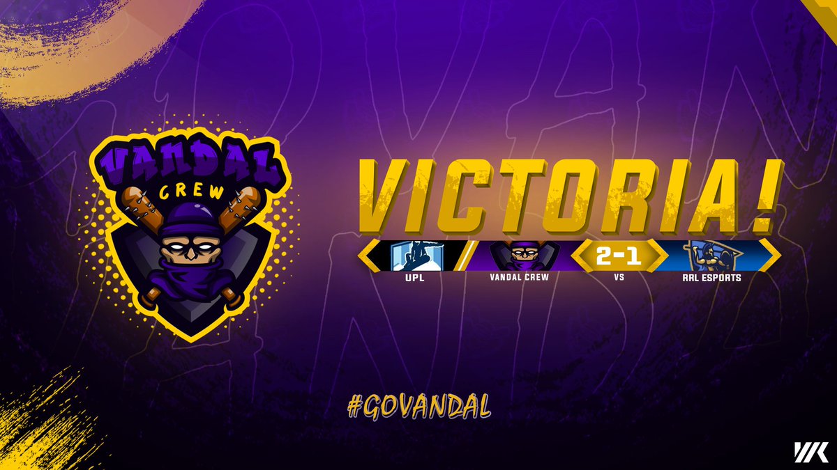 | #VICTORIA |

Tras un duro encuentro ante <a href="/RRL_eSports/">RRL eSports</a> por un 2 a 1.
Logramos clasificar a las semifinales de la <a href="/UPL_OFF/">Ultra Power League</a> ✌

Convocados:
🗣 <a href="/Amblodia/">F/A Amblodia Frank 🇵🇪</a>
👤 #MaricieloDulce MVP
👤 <a href="/theminizack01/">⚡️€m€r$on⚡️</a>
👤 <a href="/RyanGamer18/">Tax | Ryan #1🇵🇷</a>
👤 <a href="/Fredy_Jimenez15/">Fredy Jimenez☇</a>
👤 @CascanteBeatriz

#GoVandal