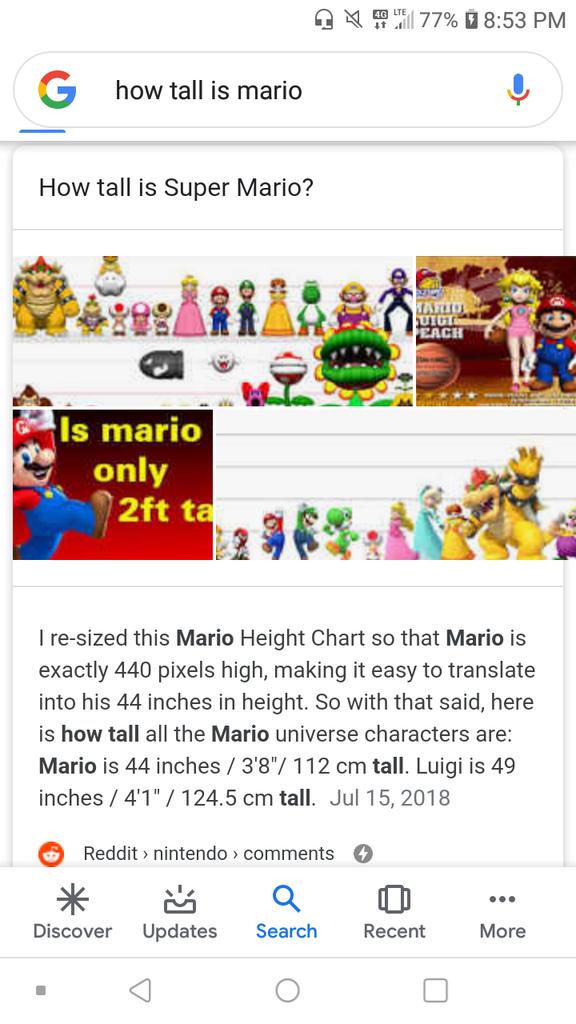 Mario Height Chart