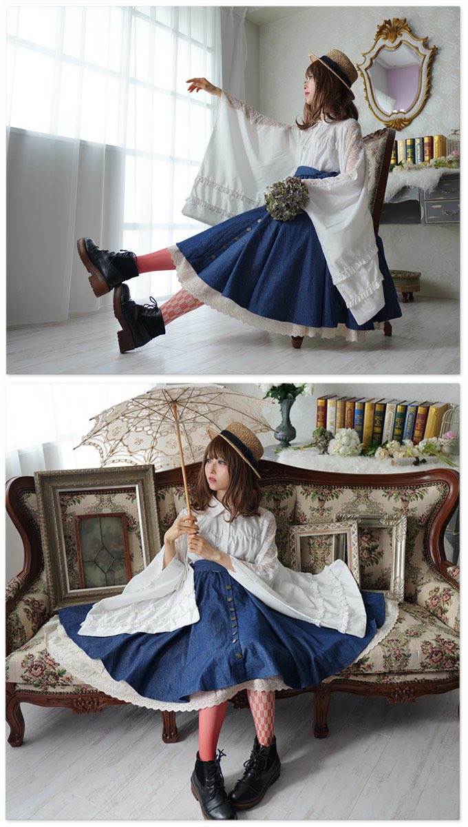 Favoriteオリジナル💞 袖から透けるレースとデニムの全円和装